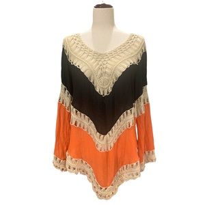 UMGEE Crochet Boho Tunic Top Black Orange Size L